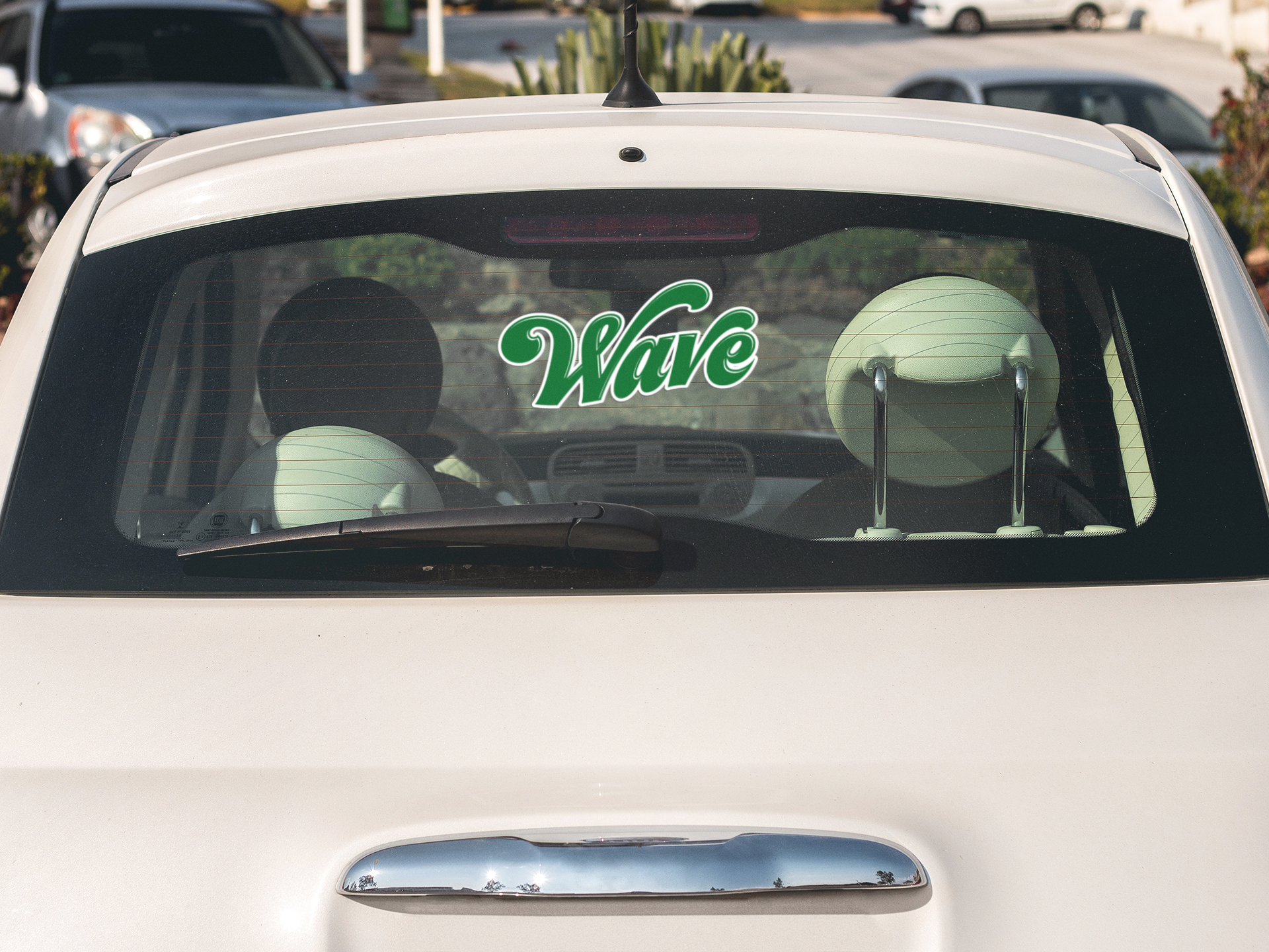 "Wave" stickers representing the Greenwave mascot, available in die-cut and UV-DTF styles for versatile use.