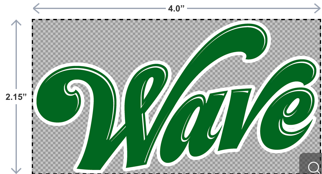 "Wave" stickers representing the Greenwave mascot, available in die-cut and UV-DTF styles for versatile use.