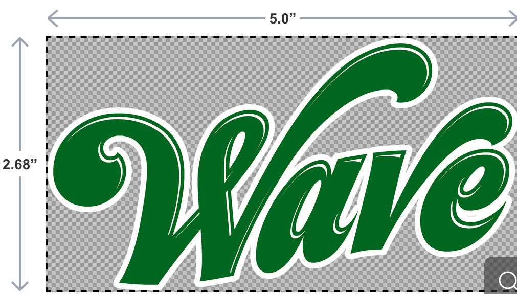 "Wave" stickers representing the Greenwave mascot, available in die-cut and UV-DTF styles for versatile use.