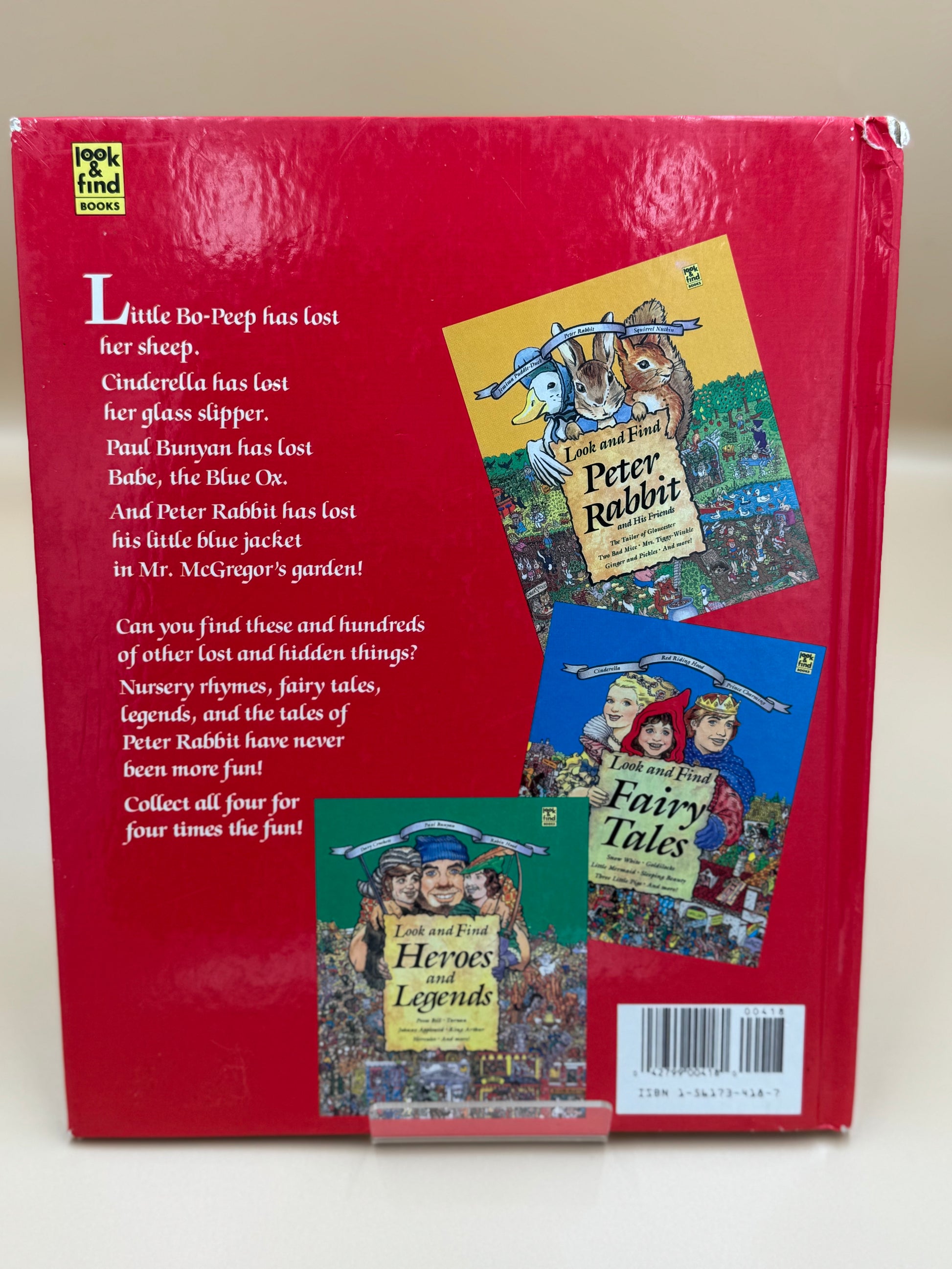 Back cover of a book with illustrations and text, featuring Peter Rabbit and other stories.