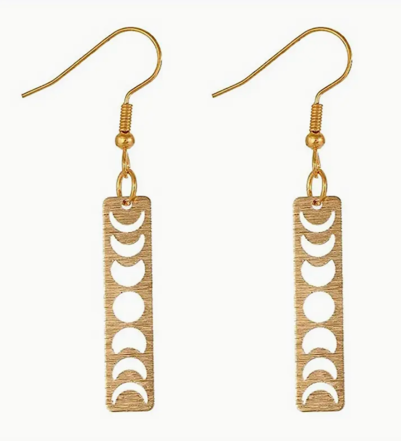 Vintage gothic moon phase drop earrings featuring lunar phase design in antique silver, hypoallergenic alloy jewelry for women