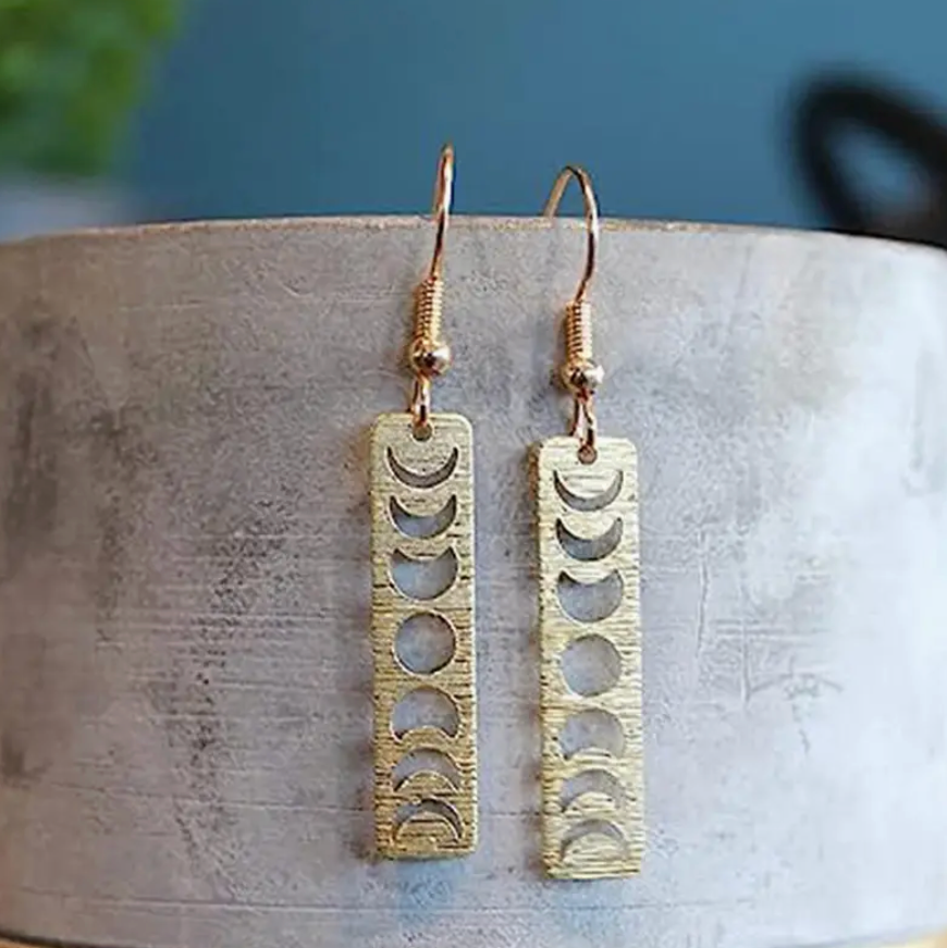 Vintage gothic moon phase drop earrings featuring lunar phase design in antique silver, hypoallergenic alloy jewelry for women