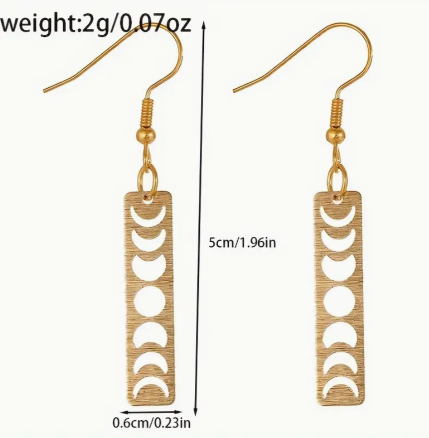 Vintage gothic moon phase drop earrings featuring lunar phase design in antique silver, hypoallergenic alloy jewelry for women