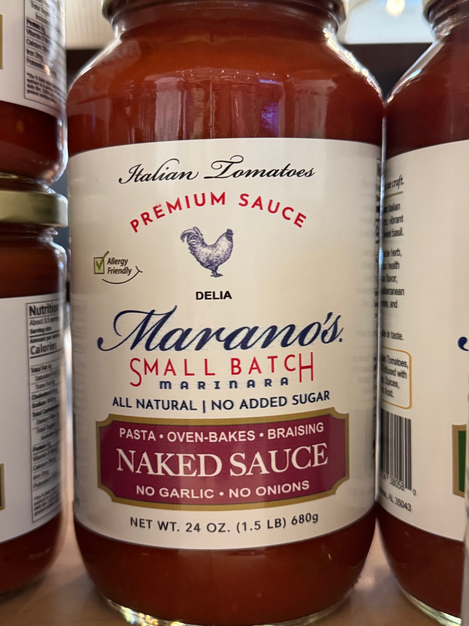 Marano's Small Batch Marinara sauce bottle with label