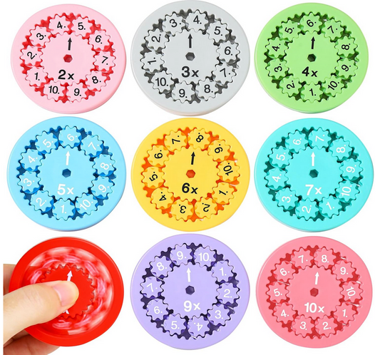 Set of colorful multiplication tables timers on a white background