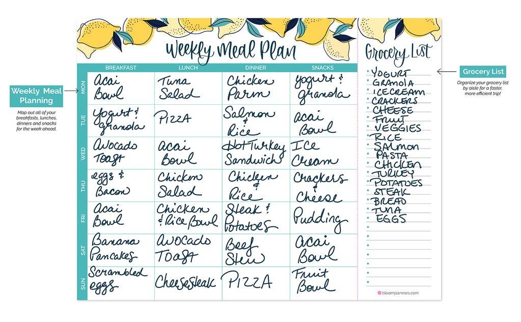 Meal Planner: Magnetic Notepad Organizer with Tear-Off Grocery List