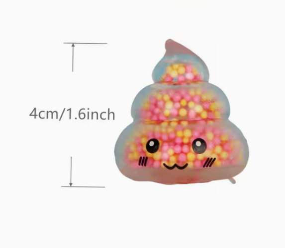 Small plush toy shaped like a smiley face with candy-like texture, showing dimensions on a white background.