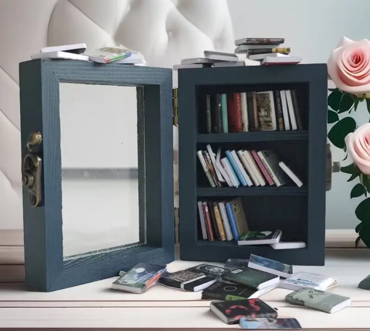 Mini Wooden Bookcase: Small Blue