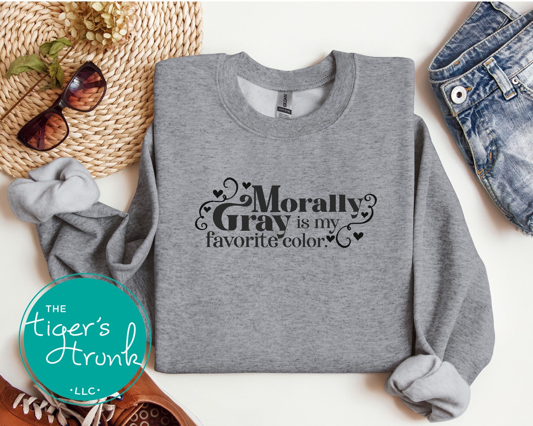A stylish sweatshirt with the phrase Morally Gray is My Favorite Color, perfect for fantasy readers and book lovers who adore complex characters.
