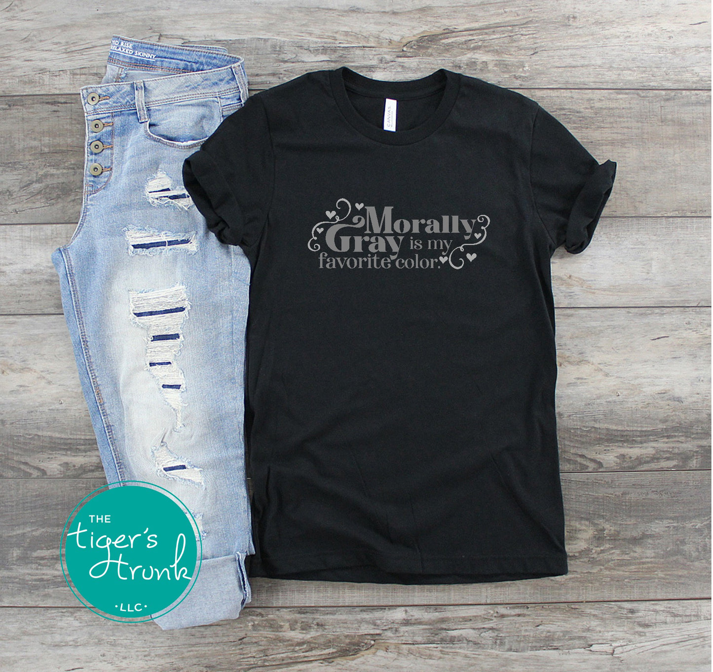 A stylish t-shirt with the phrase Morally Gray is My Favorite Color, perfect for fantasy readers and book lovers who adore complex characters.