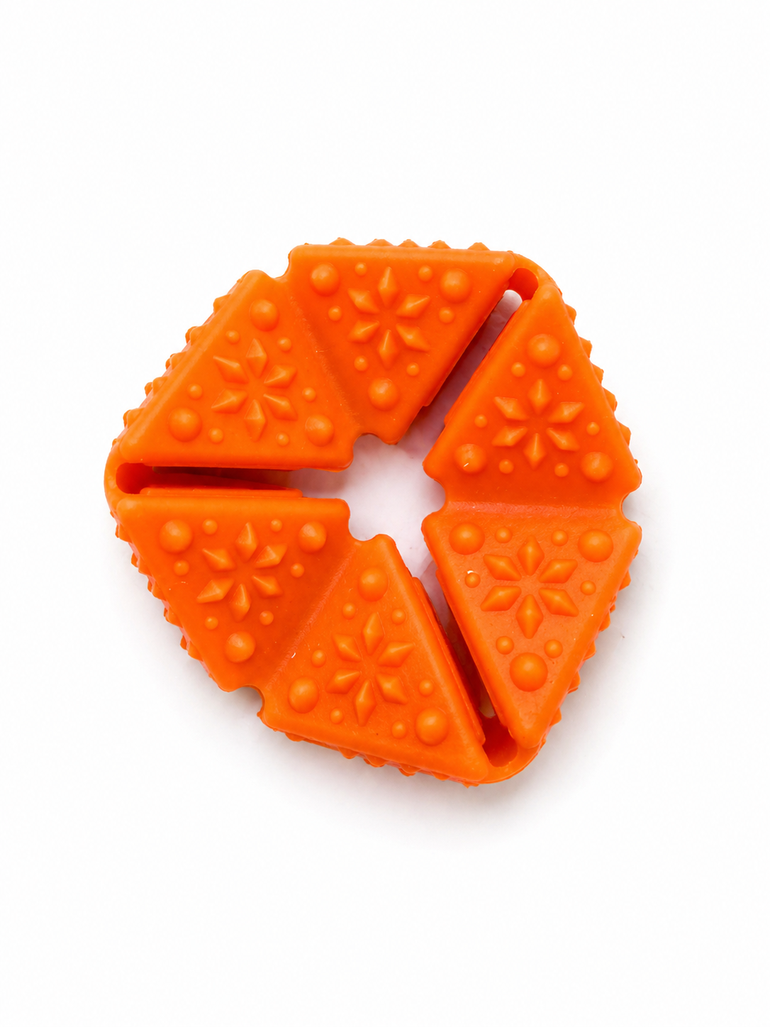 Orange cootie catcher fidget toy with tactile surface details
