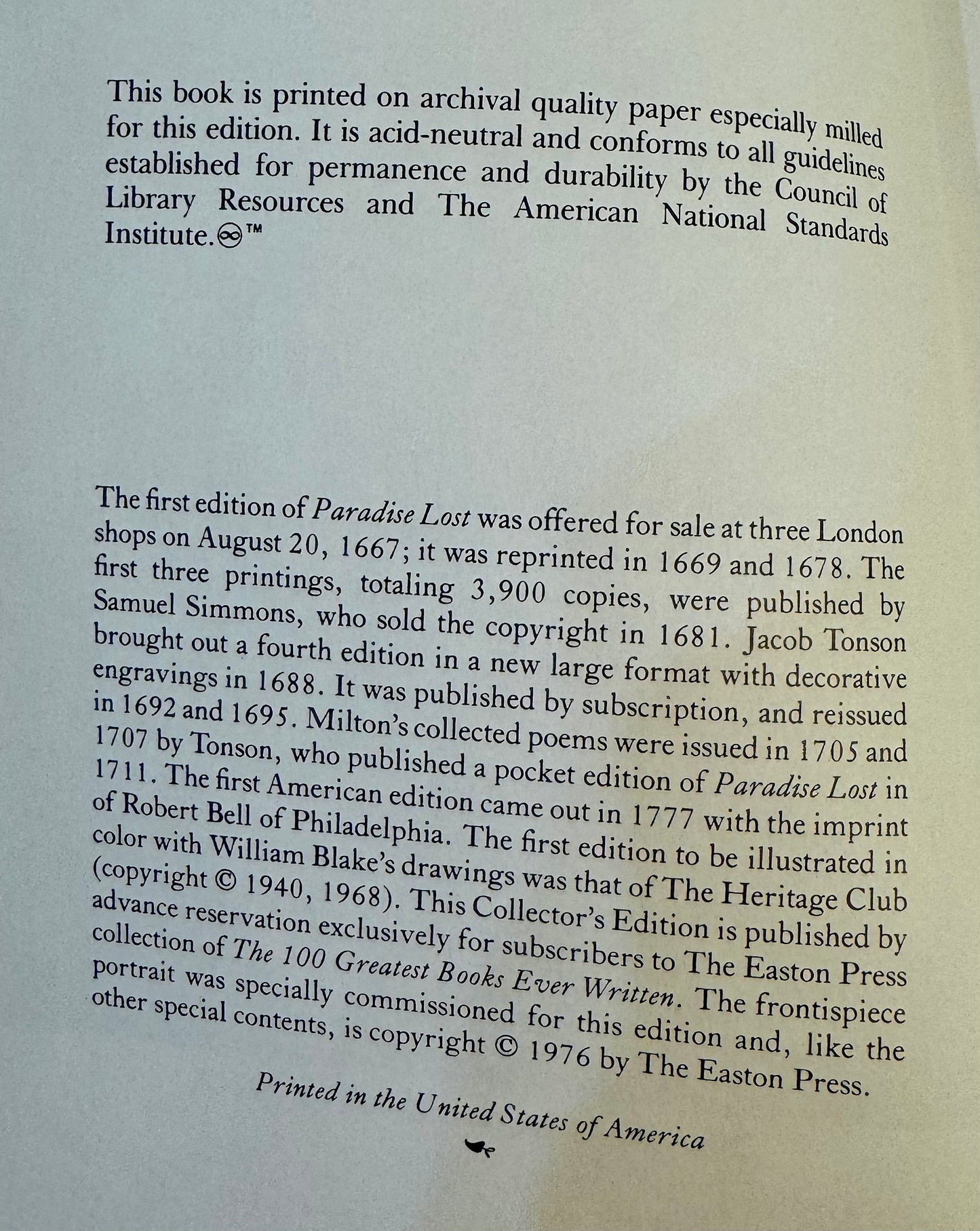 Vintage Leather-Bound Collector's Edition of Paradise Lost by John Milton (Easton Press, 1976)