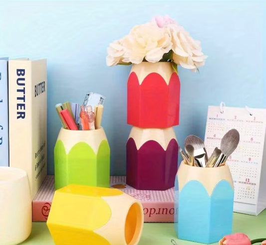 colorful pencil shaped pencil holders used as desk organizers holding pens pencils and makeup brushes