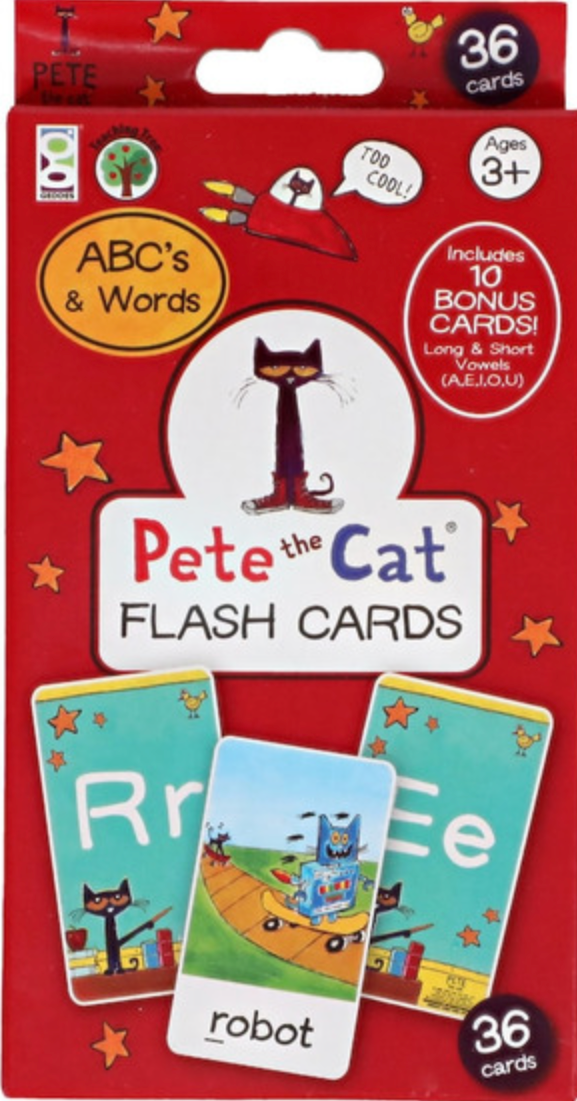 Pete the Cat ABC flash cards package with sample letter and word cards