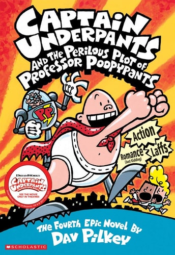 Book cover of 'Captain Underpants and the Perilous Plot of Professor Poopypants' with a colorful design.