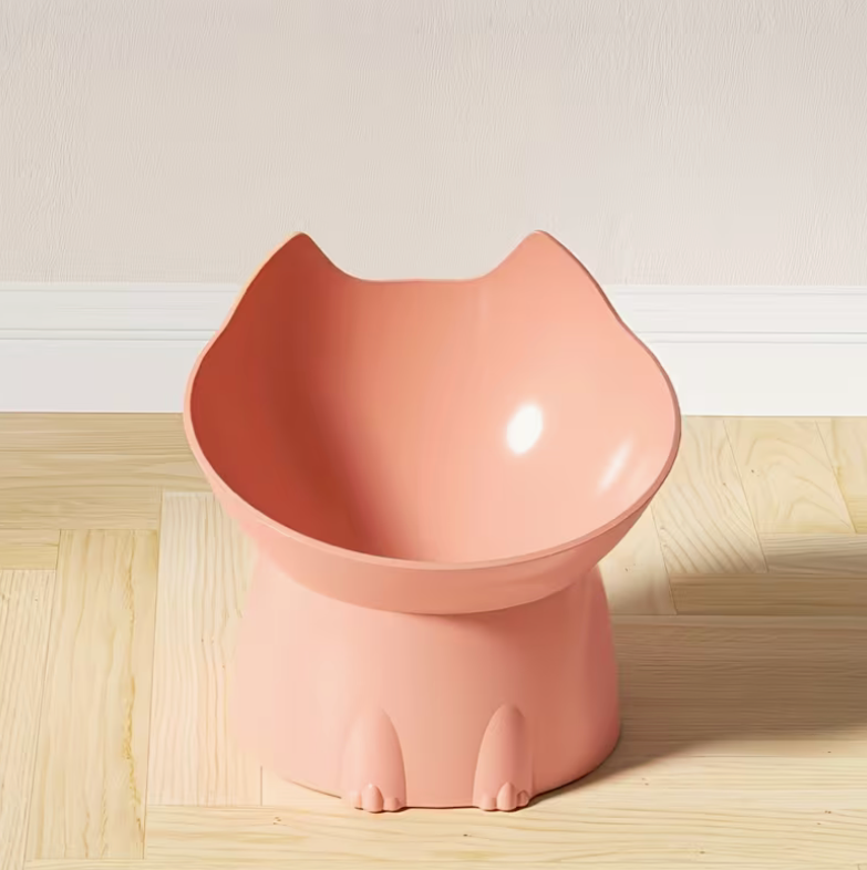 pink cat ear shaped pet bowl made of PP plastic with stable non tipping design for cats