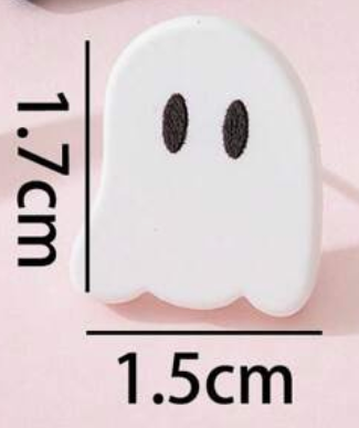 Pair of white ghost earrings with cute spooky design, lightweight Halloween jewelry accessory