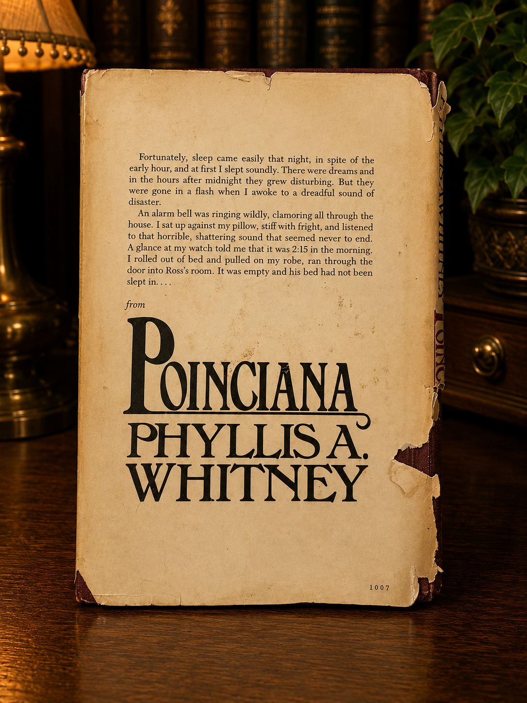 Back dust jacket of Poinciana featuring excerpt from the novel.