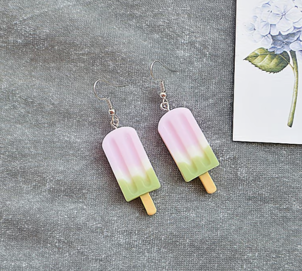 Pink and green pastel popsicle earrings with silver hooks