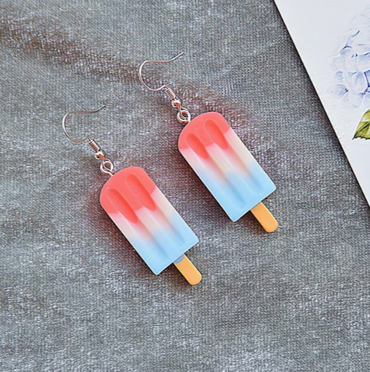 Red white and blue popsicle dangle earrings with colorful gradient design