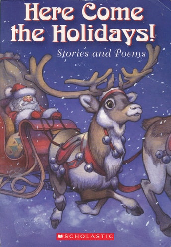Front cover of Here Come the Holidays Stories and Poems by Jack Prelutsky displayed on a cozy winter background, children’s holiday poetry collection