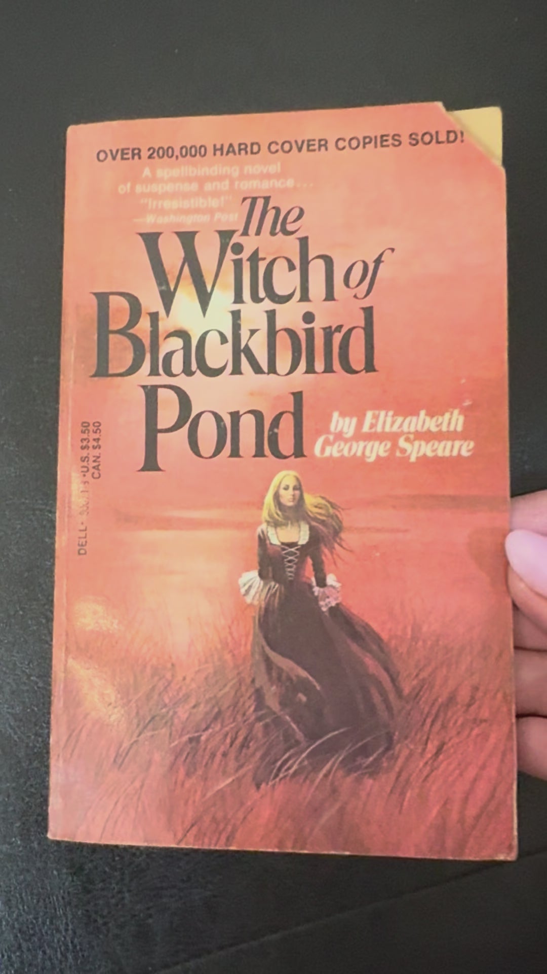 Vintage 1971 Dell paperback edition of The Witch of Blackbird Pond by Elizabeth George Speare featuring historical fiction cover art