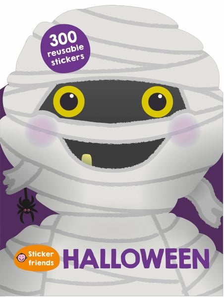 Cover of Halloween Sticker Friends by Roger Priddy, featuring colorful Halloween-themed stickers with pumpkins, ghosts, bats, and witches on a festive background.