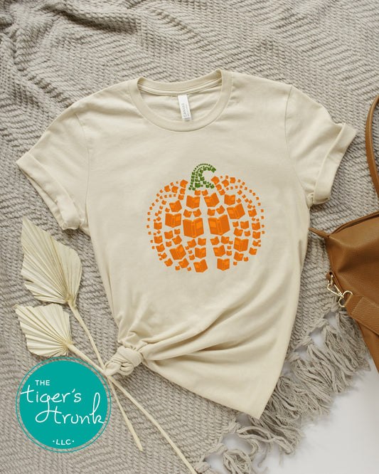 Pumpkin Made of Books Shirt – Fall Book Lover Graphic Tee