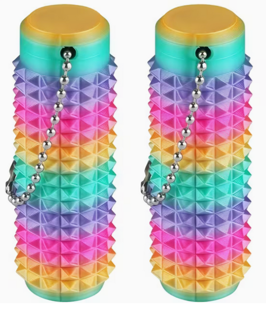 colorful rainbow textured sensory fidget keychains with metallic bead chains for anxiety relief and focus