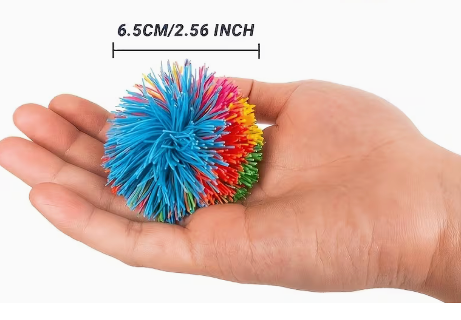 Colorful rainbow textured sensory squeeze and fidget ball measuring approximately 2.56 inches