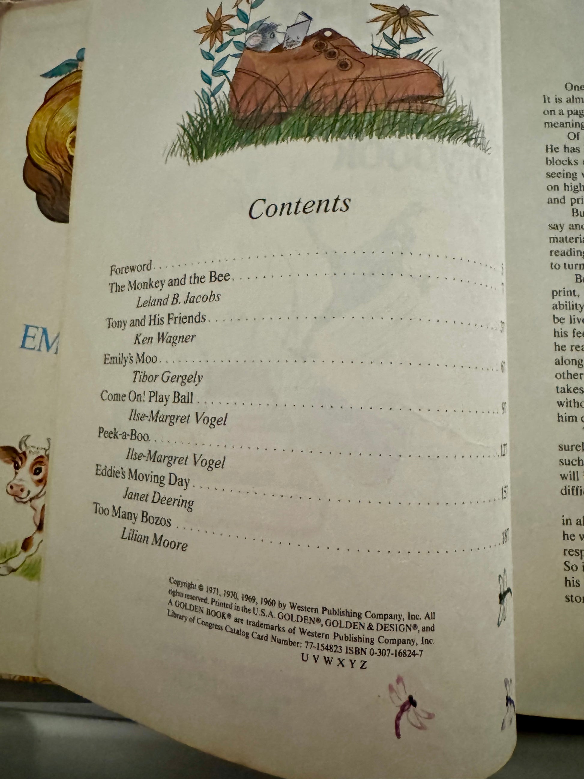Copyright and contents page from the 1971 Read-It-Yourself Storybook showing story titles, authors, and publication information from Golden Book