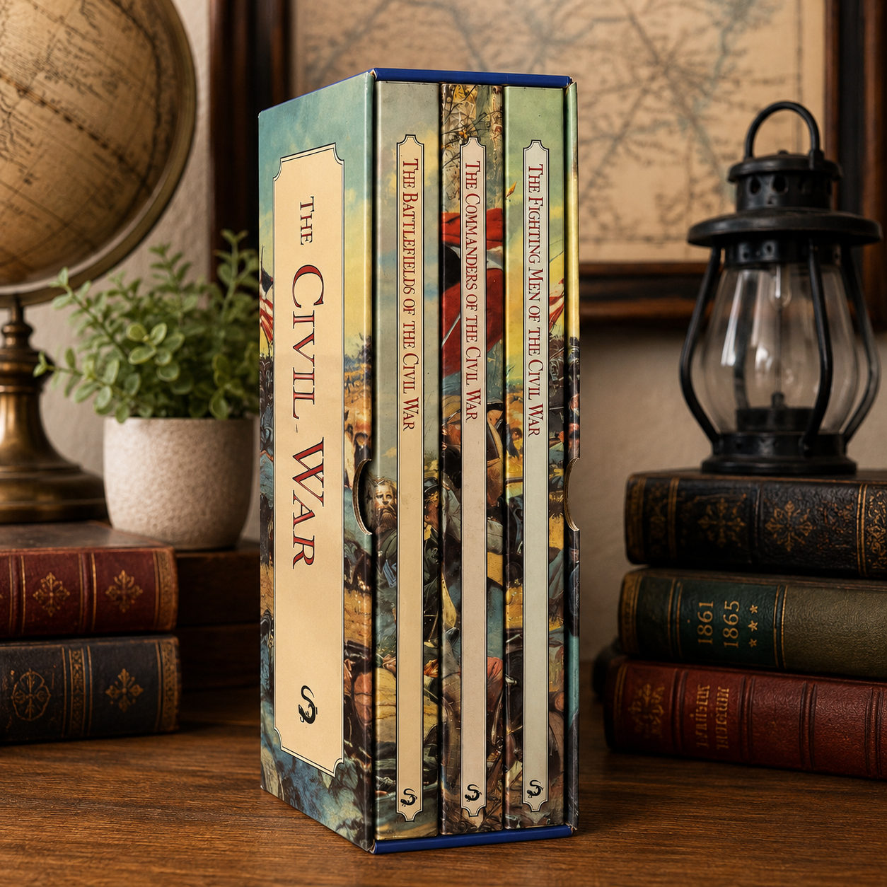 Three hardcover books inside the Rebels & Yankees The Civil War slipcase.