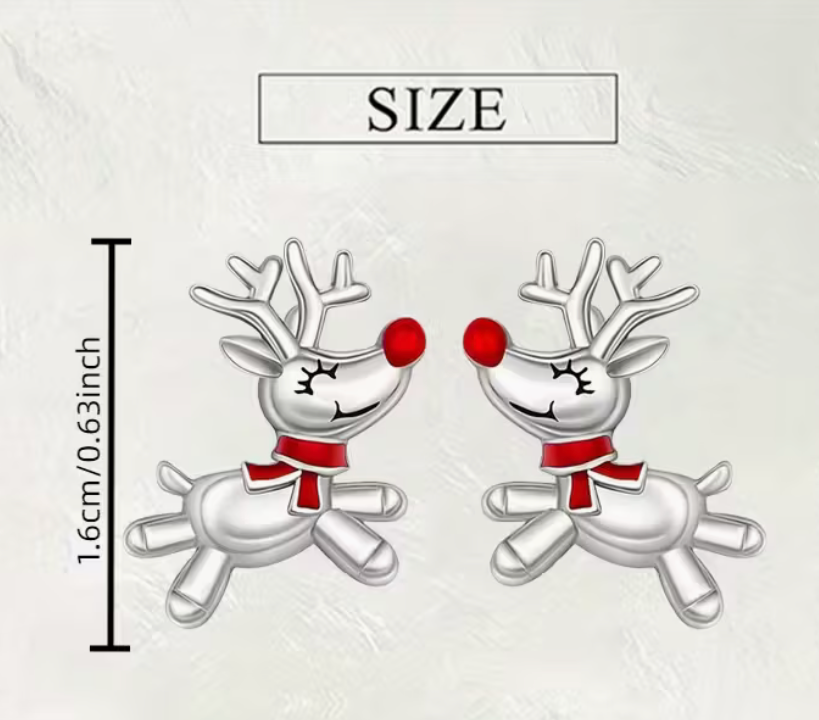 Festive Christmas reindeer earrings made from zinc alloy with sparkling red accents displayed as holiday jewelry accessory