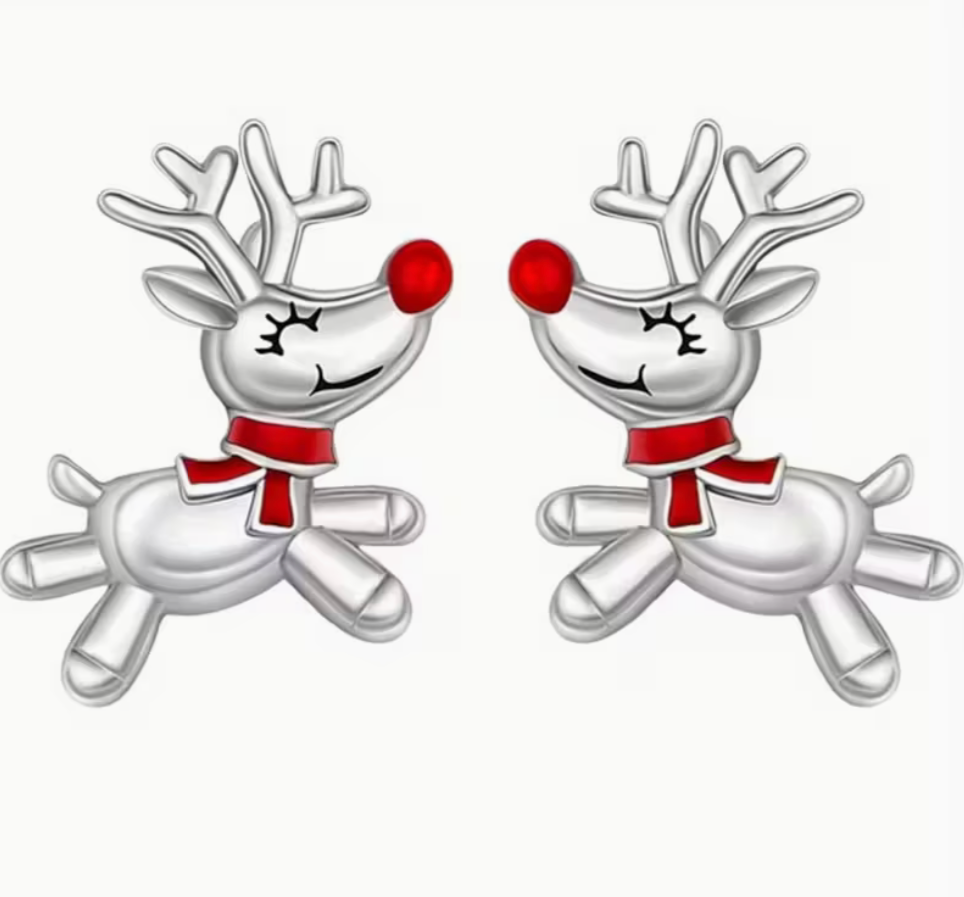 Festive Christmas reindeer earrings made from zinc alloy with sparkling red accents displayed as holiday jewelry accessory