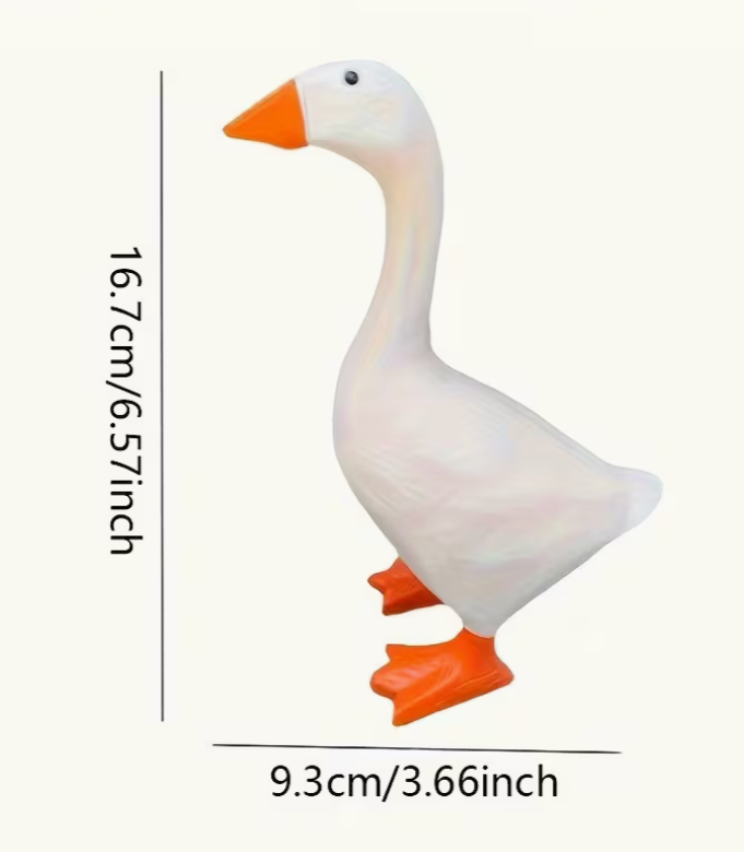 collectible resin goose figurine with size measurements showing height and width dimensions