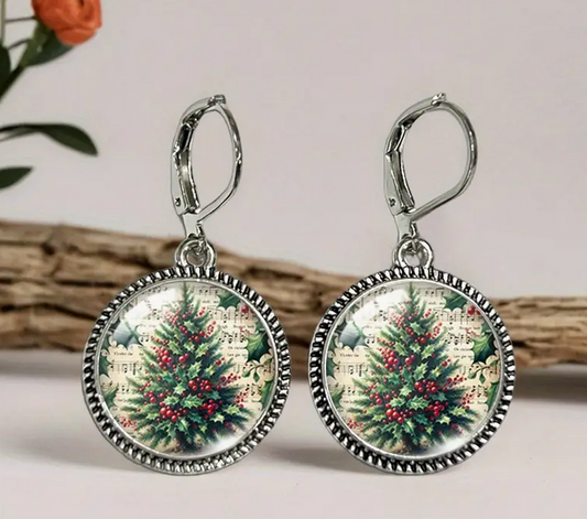 Pair of earrings with Christmas-themed design on a neutral background