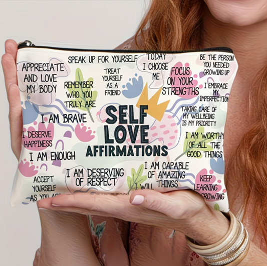 Colorful self love affirmations zipper pouch cosmetic bag with positive quotes design