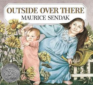 Book cover of 'Outside Over There' by Maurice Sendak featuring a woman and child in a garden.
