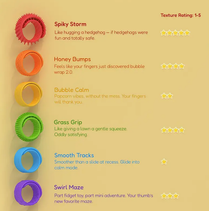 Colorful textured silicone sensory slap bracelets used as fidget toys for kids and stress relief