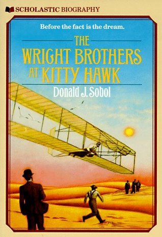 Cover of The Wright Brothers at Kitty Hawk by Donald J. Sobol, featuring an illustration of the Wright brothers' first flight