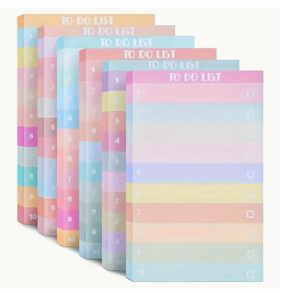 A pastel sticky note pad titled To Do List with 10 numbered lines in soft pastel colors, perfect for jotting down tasks or notes.