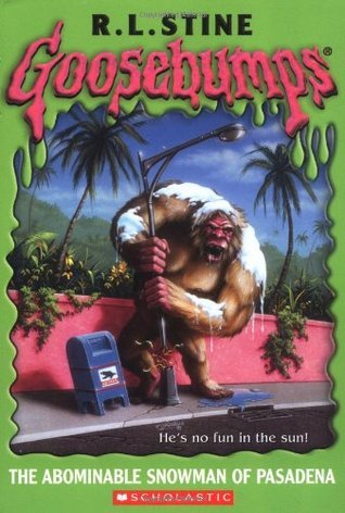 Goosebumps book cover featuring a snowman in a pool with palm trees and a mailbox.