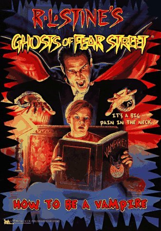 Poster for 'R.L. Stine's Ghosts of Fear Street' with a boy reading a book titled 'How to Be a Vampire'.