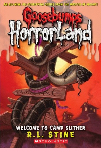 Cover of Welcome to Camp Slither by RL Stine Goosebumps horror book about a creepy summer camp with snakes