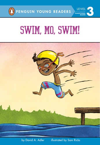 Swim Mo Swim by David A Adler children’s swimming book from Mo Jackson series about learning to swim and building confidence