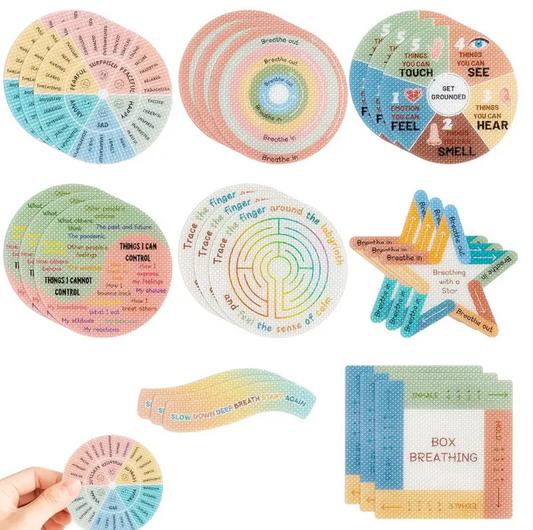 Set of tactile anxiety sensory stickers designed for desks, phones, and notebooks to help with stress and focus.
