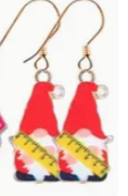 Pair of teacher gnome earrings holding a ruler, colorful and whimsical jewelry perfect for educators and classroom wear
