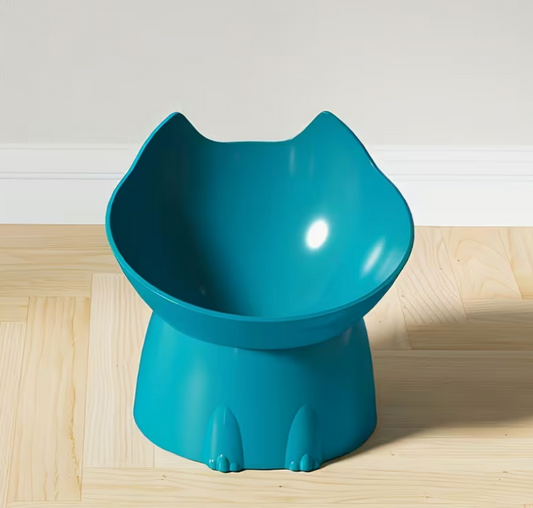 teal cat ear shaped pet bowl made of durable PP plastic designed to help prevent tipping over