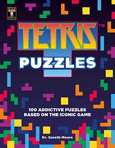 Book cover of 'Tetris Puzzles' with colorful Tetris pieces on a dark background