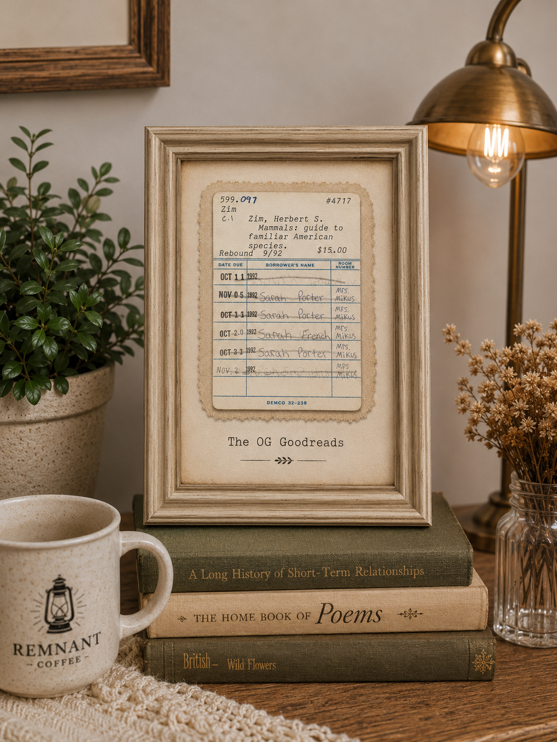 Vintage Library Card Framed Art